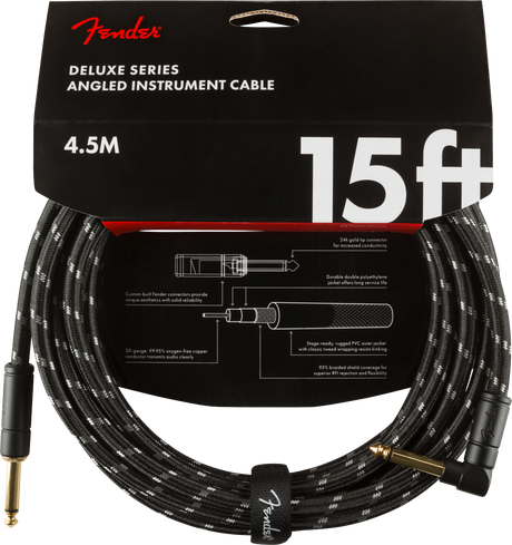 Fender Deluxe Guitar Kabel Vinkelstik (Black Tweed, 4,5m)