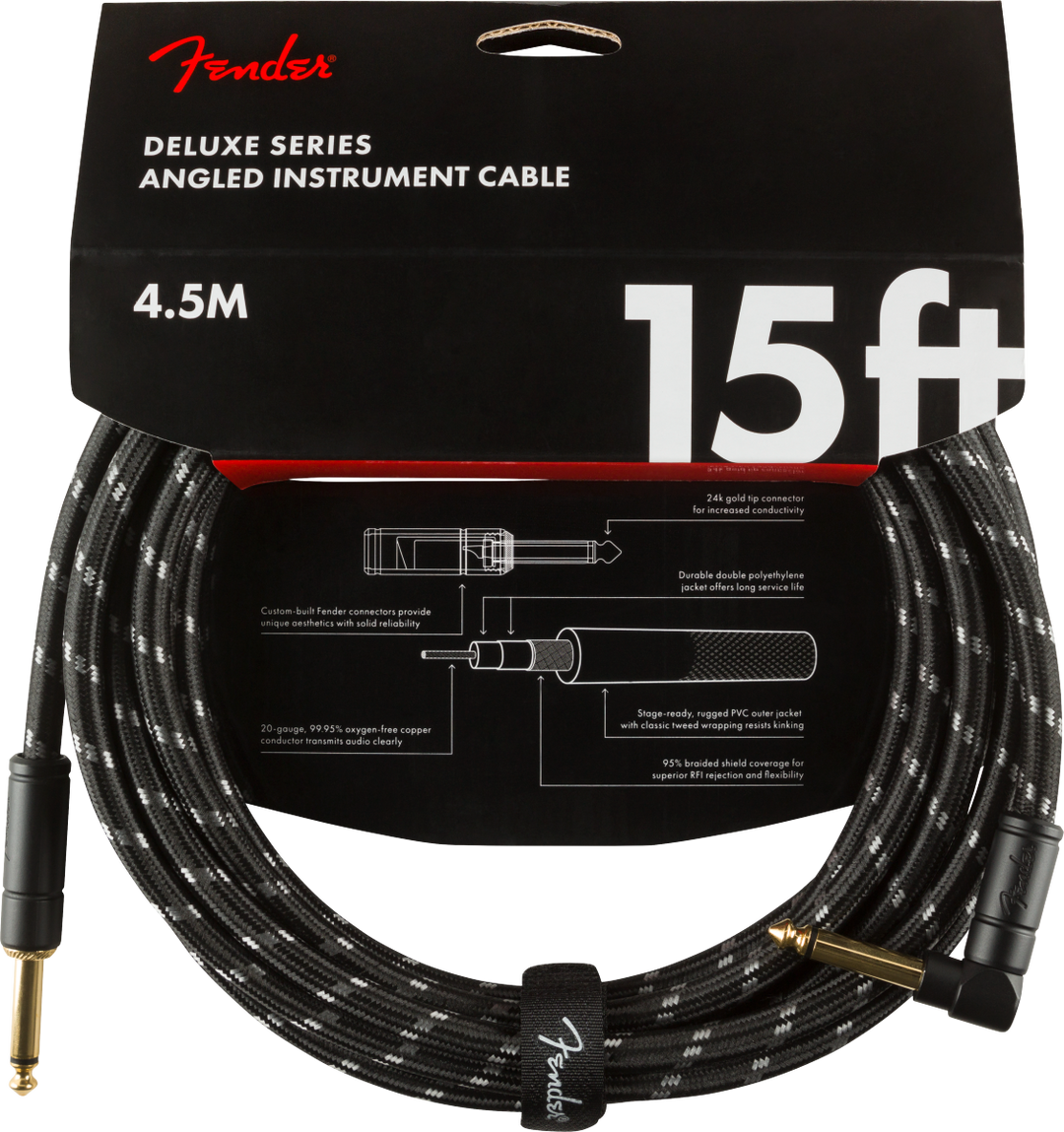 Fender Deluxe Guitar Kabel Vinkelstik (Black Tweed, 4,5m)
