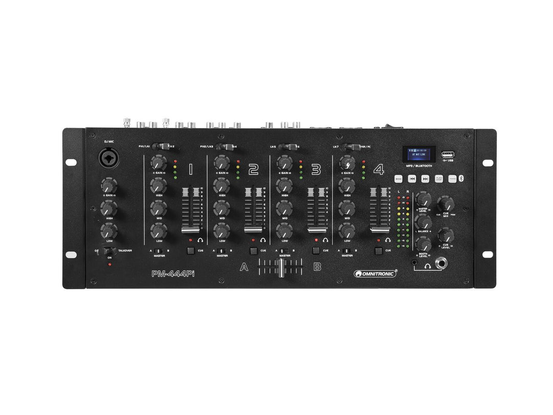 OMNITRONIC PM-444Pi 4-channel DJ Mixer with Player & USB Interface