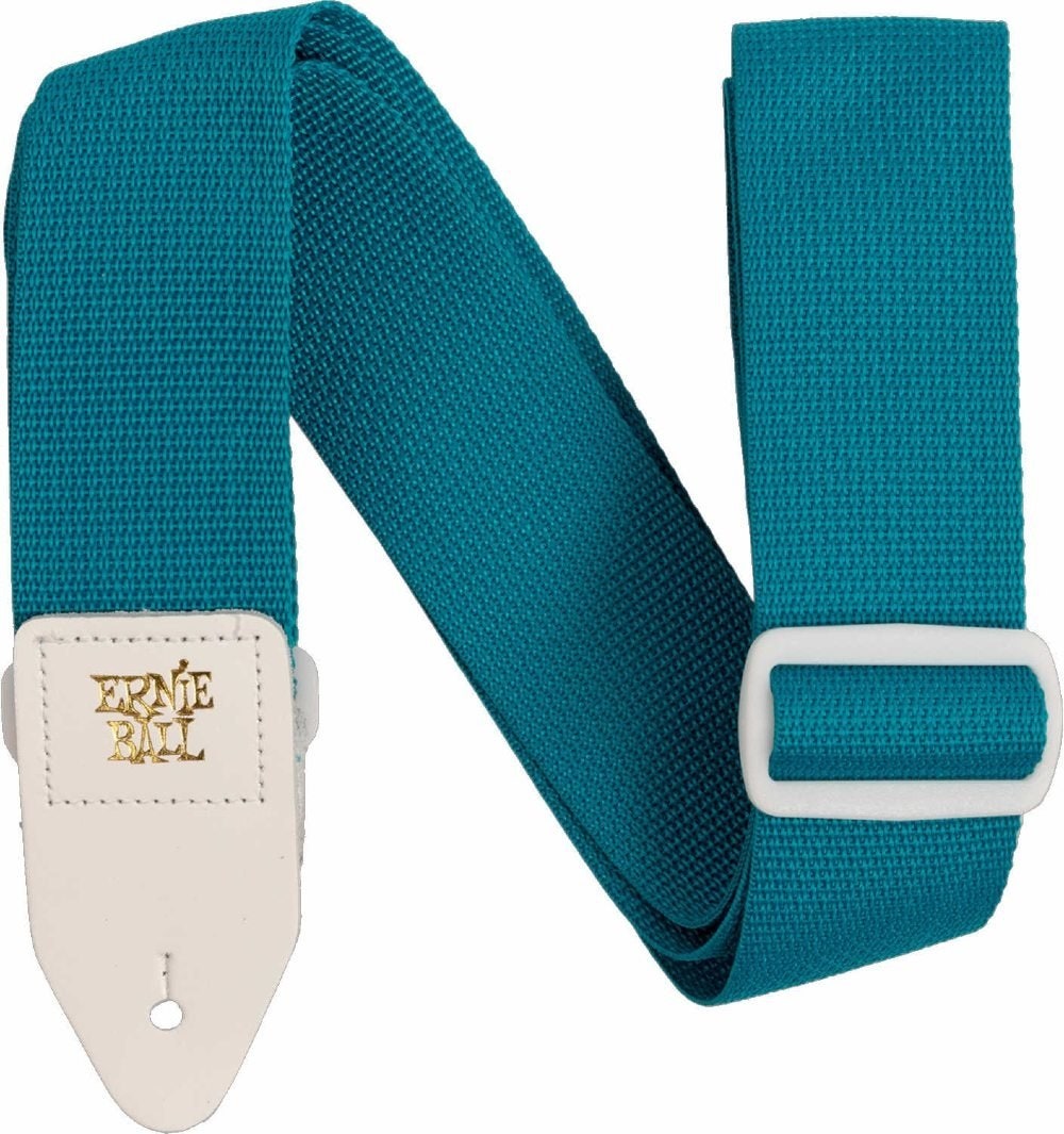 Ernie Ball 5349 PolyPro Guitar Strap Teal with White Leather