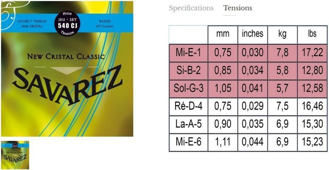 Savarez Strings for classic guitar New Cristal Classic - Set high (540CJ)