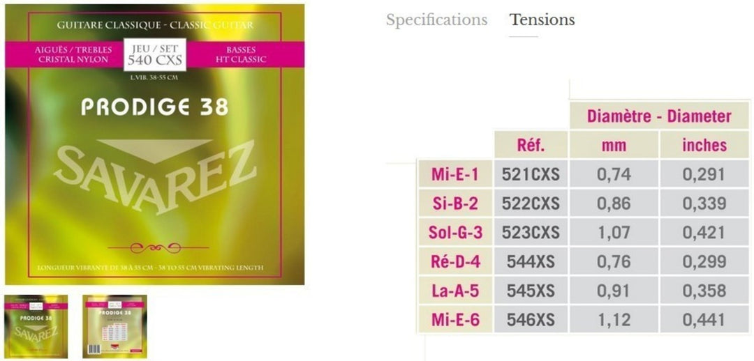 Savarez Strings for classic guitar Prodige 38 Children's Guitar - 1/8-1/2 Carbon (500 AXS)
