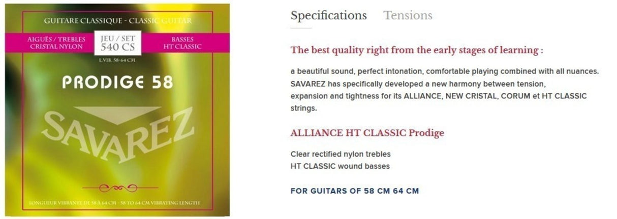 Savarez Strings for classic guitar Prodige 38 Children's Guitar - 3/4-7/8 Nylon (540 CS)