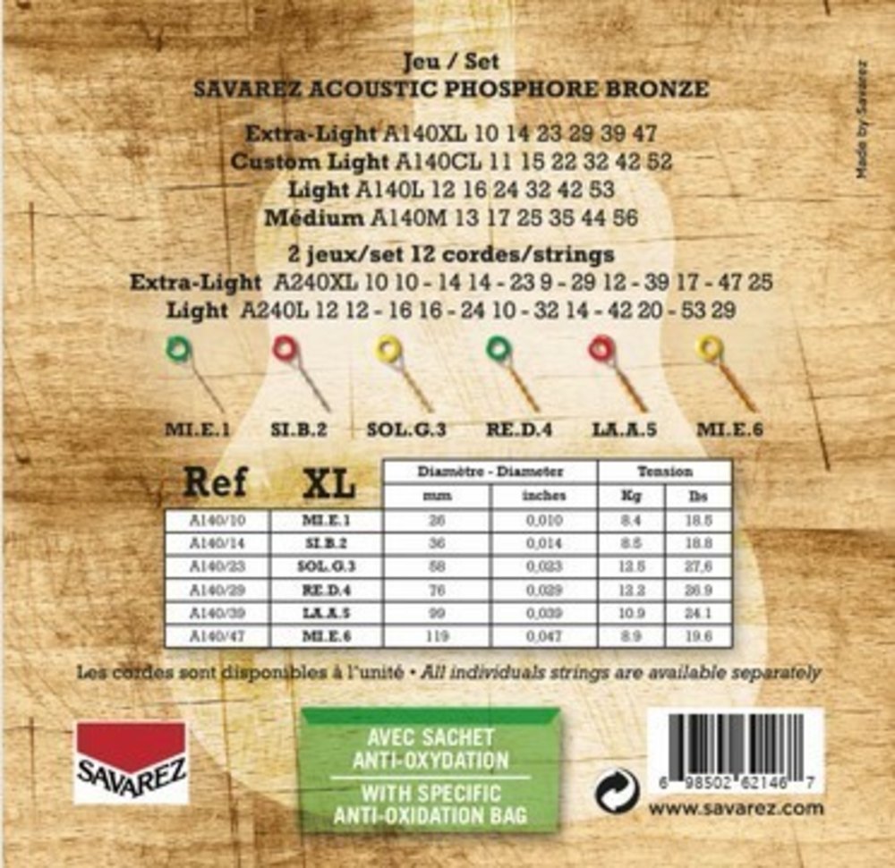 Savarez A140XL Acoustic Phosphor Bronze, extra light .010 til .047