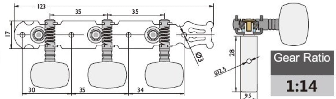 GEWA machine heads Classical guitar - Butterfly button (with lyra)