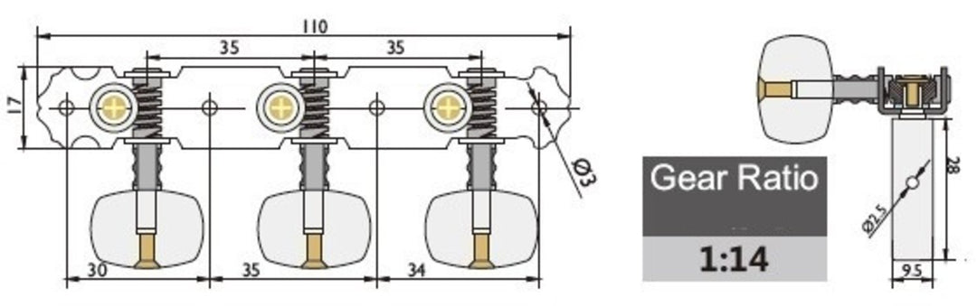 GEWA machine heads Classical guitar - White button (without lyra)