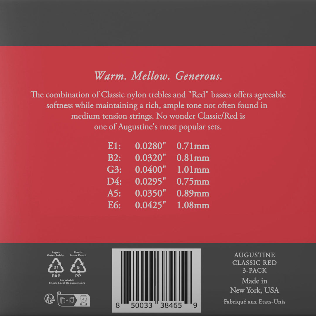 Augustine Strings for classic guitar Classic Label - 3 x Set Classic Red (normal/medium)