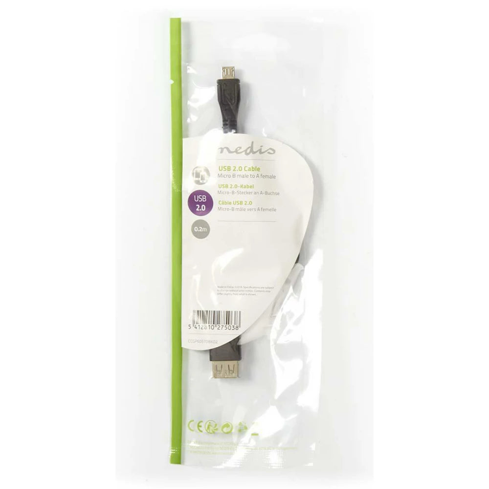 NY VARE - NEDIS USB Micro B han til USB A hun – Sort, 20 cm