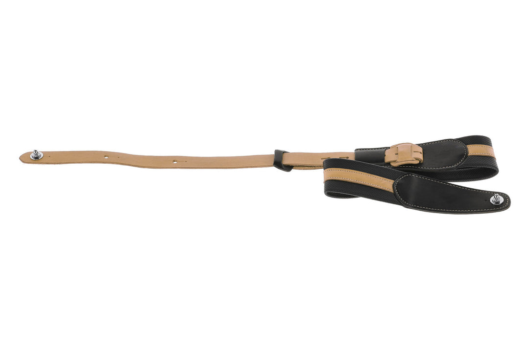 GEWA Guitar Straps Prestige 65 padded Security Locks - black punctured/brown