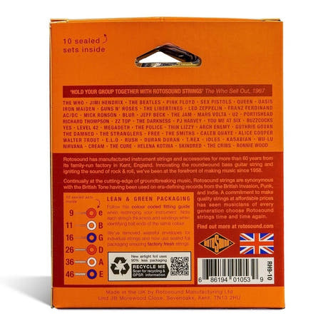 Rotosound Roto Orange RH9-10 elguitarstrenge 9-46, 10 sæt