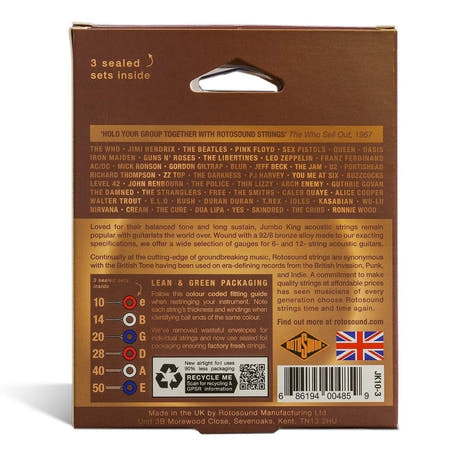 Rotosound Jumbo King JK10-3 westernguitarstrenge 10-50, 3 sæt