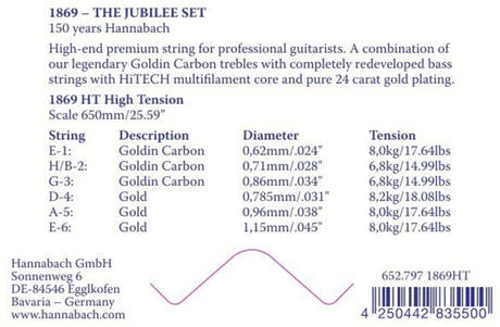 Hannabach Strings for classic guitar Serie 1869 Carbon/Gold HT - D4 Gold HT (18694HT)