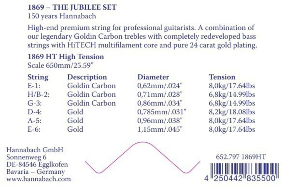 Hannabach Strings for classic guitar Serie 1869 Carbon/Gold HT - E6 Gold HT (18696HT)