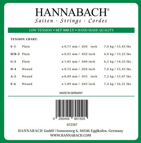 Hannabach Strings for classic guitar Serie 800 Low tension Silver plated - Set low (800LT)