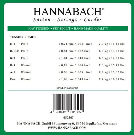 Hannabach 800 diskantsæt E1, H/B2 og G3, low tension