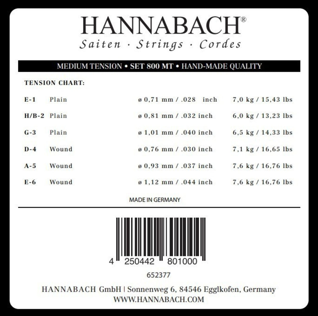 Hannabach Strings for classic guitar Serie 800 Medium tension Silver plated - Set medium (800MT)