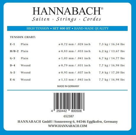 Hannabach Strings for classic guitar Serie 800 High tension Silver plated - Set high (800HT)