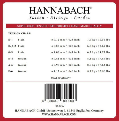 Hannabach 800 diskantsæt E1, H/B2 og G3, super high tension