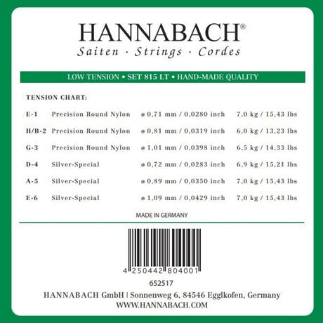 Hannabach 815 diskantsæt E1, H/B2 og G3, low tension