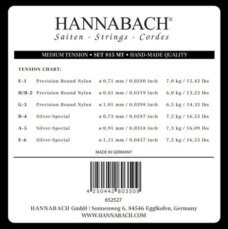 Hannabach 815 diskantsæt E1, H/B2 og G3, medium tension