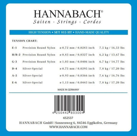 Hannabach 815 diskantsæt E1, H/B2 og G3, high tension