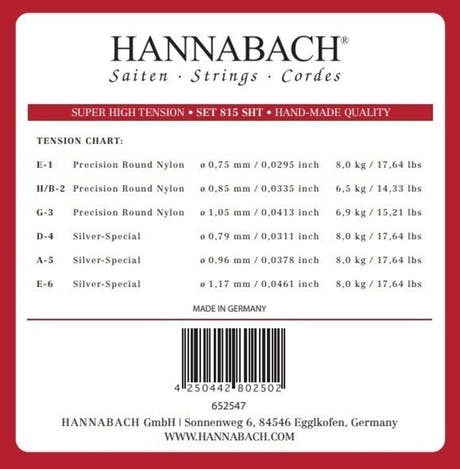 Hannabach 815 diskantsæt E1, H/B2 og G3, super high tension