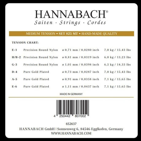 Hannabach 825 E6 basstreng til klassisk guitar, medium tension