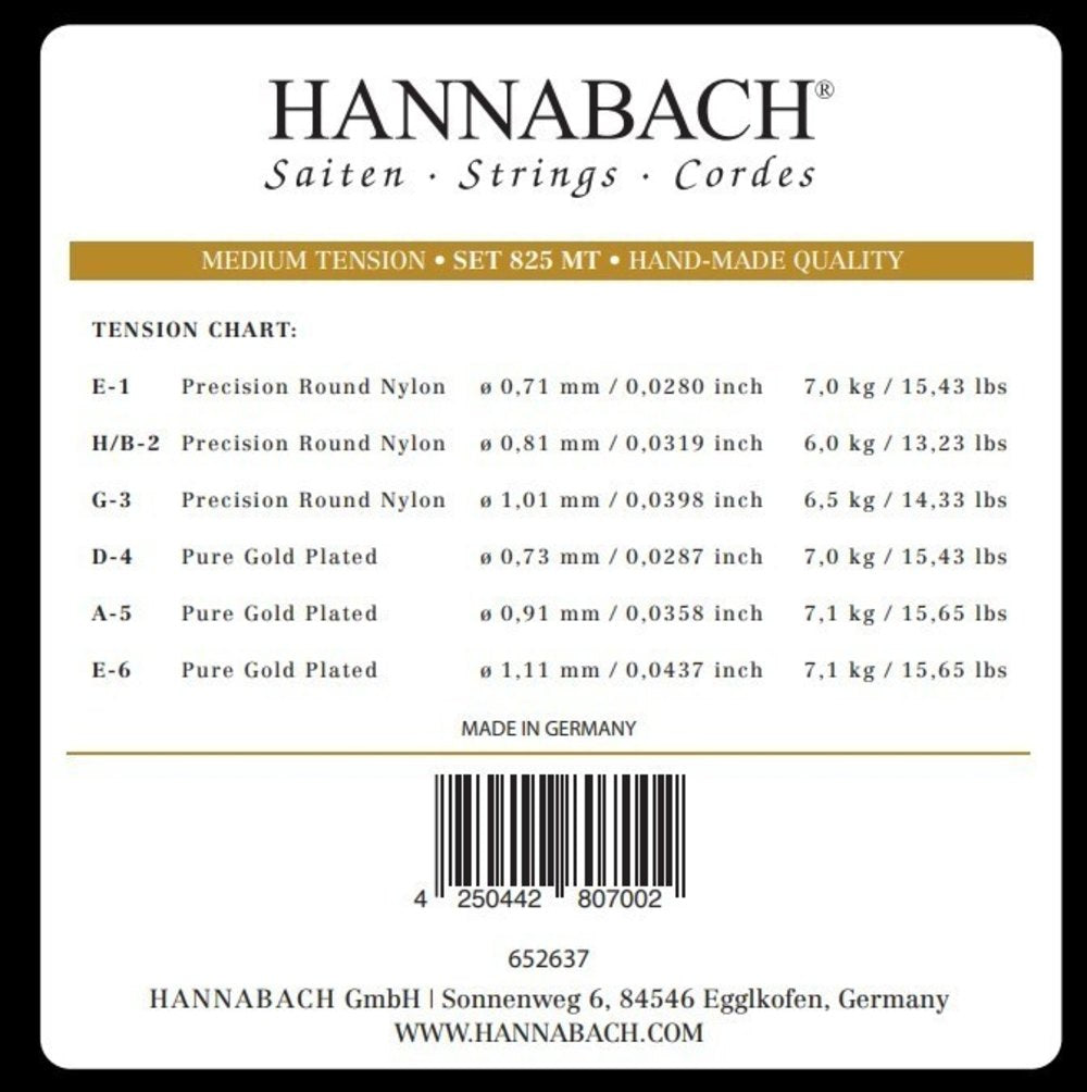 Hannabach 825 D4 basstreng til klassisk guitar, medium tension