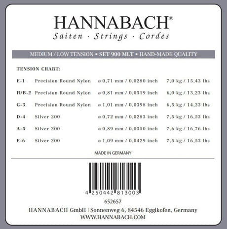 Hannabach 900 E6 basstreng til klassisk guitar, medium/low tension