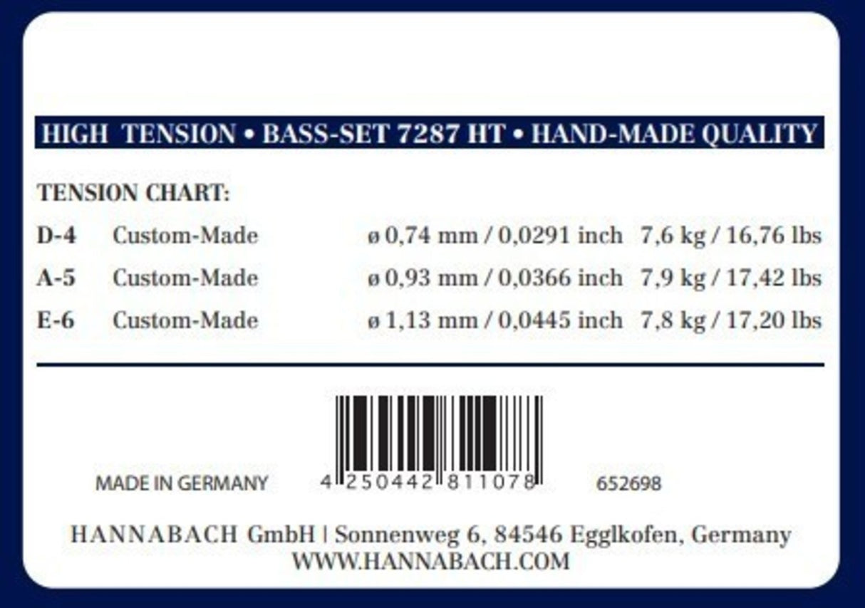 Hannabach Strings for classic guitar Series 728 High Tension Custom Made - 3er Bass high (7287HT)