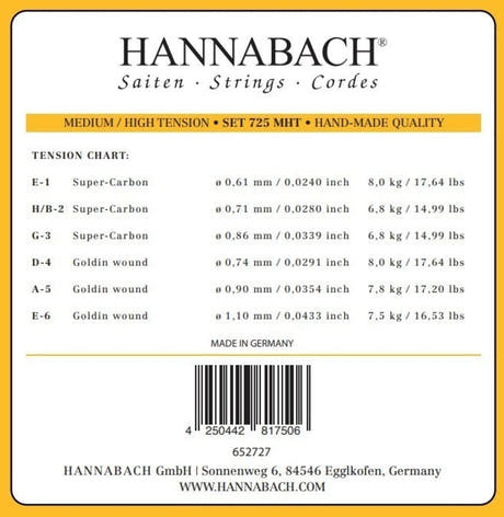 Hannabach 725 E6 basstreng til klassisk guitar, medium/high tension