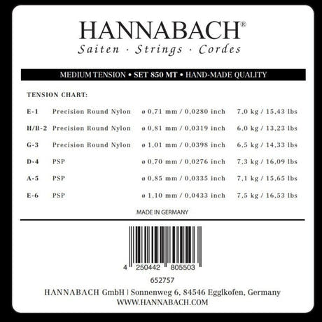 Hannabach 850 E1 diskantstreng til klassisk guitar, medium tension