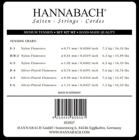 Hannabach 827 diskantsæt E1, H/B2 og G3, medium tension