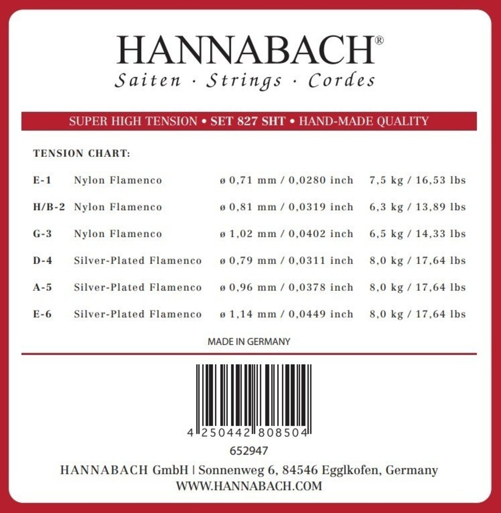 Hannabach 827 G3 diskantstreng til flamencoguitar, super high tension