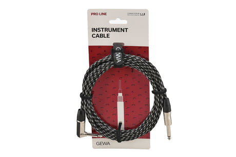 GEWA Pro Line instrumentkabel 3 m, sort-hvid tweed, vinklet jack