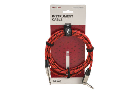 GEWA Pro Line instrumentkabel 3 m, sort-rød tweed, vinklet jack