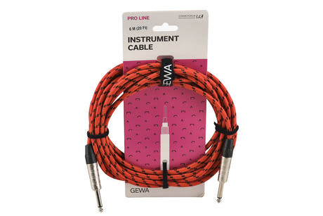 GEWA Pro Line instrumentkabel 6 m, sort-rød tweed, lige jack