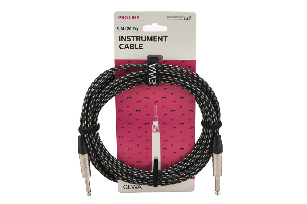 GEWA Pro Line instrumentkabel 6 m, sort-hvid tweed, lige jack