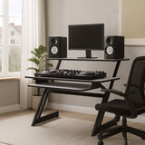 Studiebord med hylder og udtræk til keyboard (120 cm)