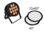 EUROLITE Set LED IP PAR 12x9W SCL Spot + 2x Diffuser Cover (15x60° and 40°)