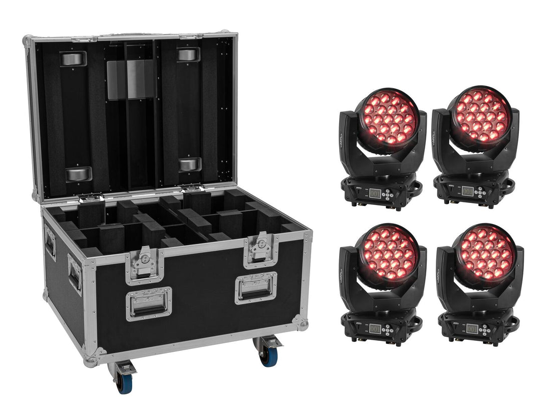 EUROLITE Set 4x LED TMH-X4 Moving Head Wash Zoom + EU Case with wheels