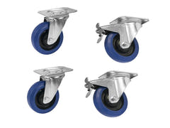 ROADINGER Set Swivel castors 100mm blue 2x RD-100 + 2x RD-100B with Brake