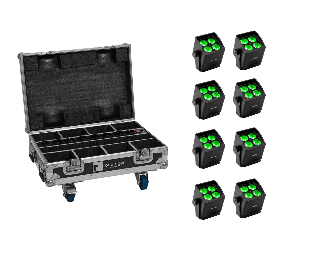 EUROLITE Set 8x AKKU Mini IP UP-4 QCL Spot MK2 + Case with charging function