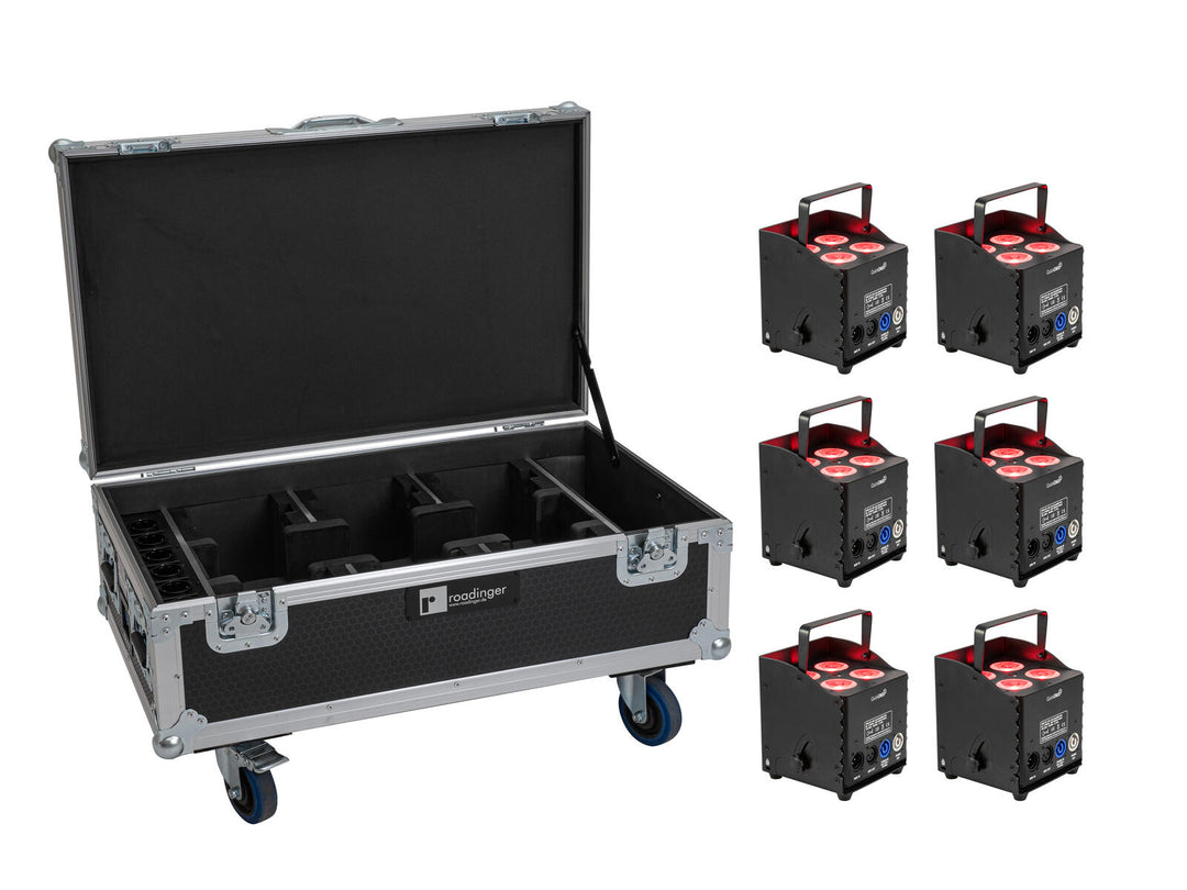 EUROLITE Set 6x AKKU UP-4 QCL Spot QuickDMX MK2 + Flightcase with wheels and charging function