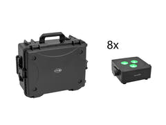 EUROLITE Set 8x AKKU IP Flat Light 3 bk + Plastic case with trolley