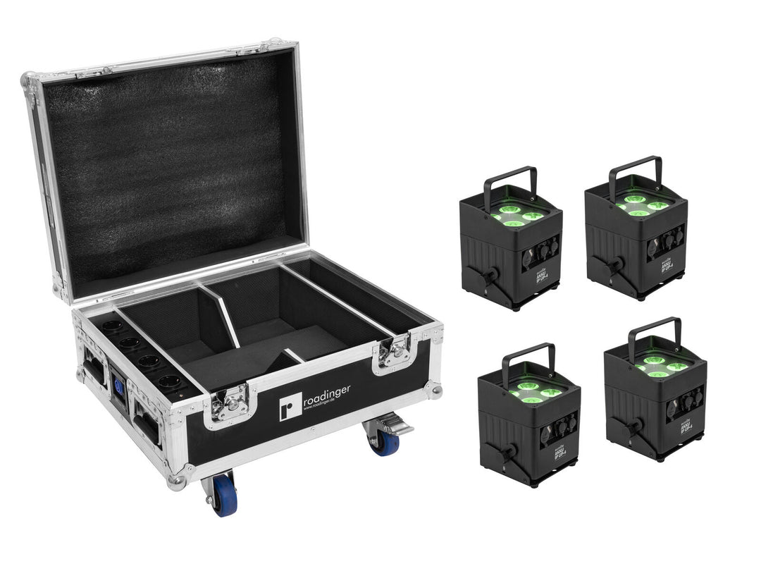 EUROLITE Set 4x AKKU IP UP-4 QCL Spot QuickDMX MK2 + Flightcase with wheels and charging function