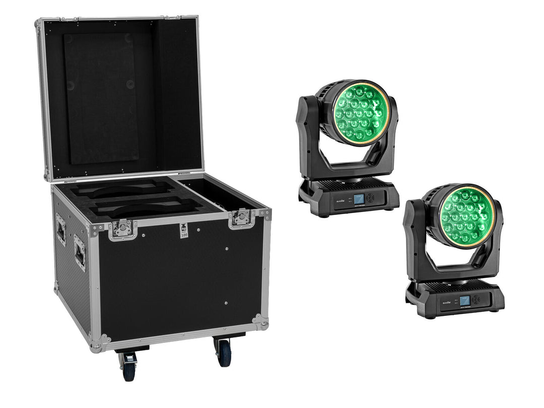 EUROLITE Set 2x LED IP TMH-W285 Hypno Moving Head Wash + Flightcase with wheels
