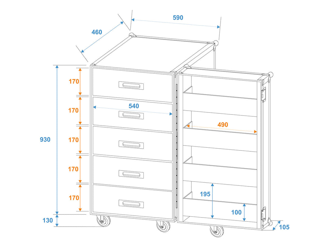 ROADINGER TSF-1 Universal Drawer Case with wheels