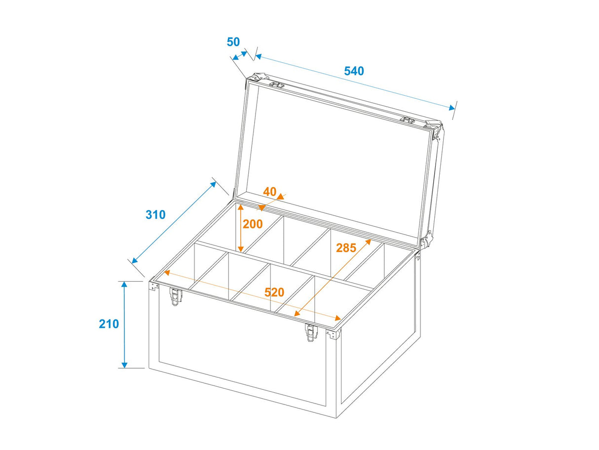 Roadinger Flightcase m. Skumopdeling (53,8 x 29 x 28cm)