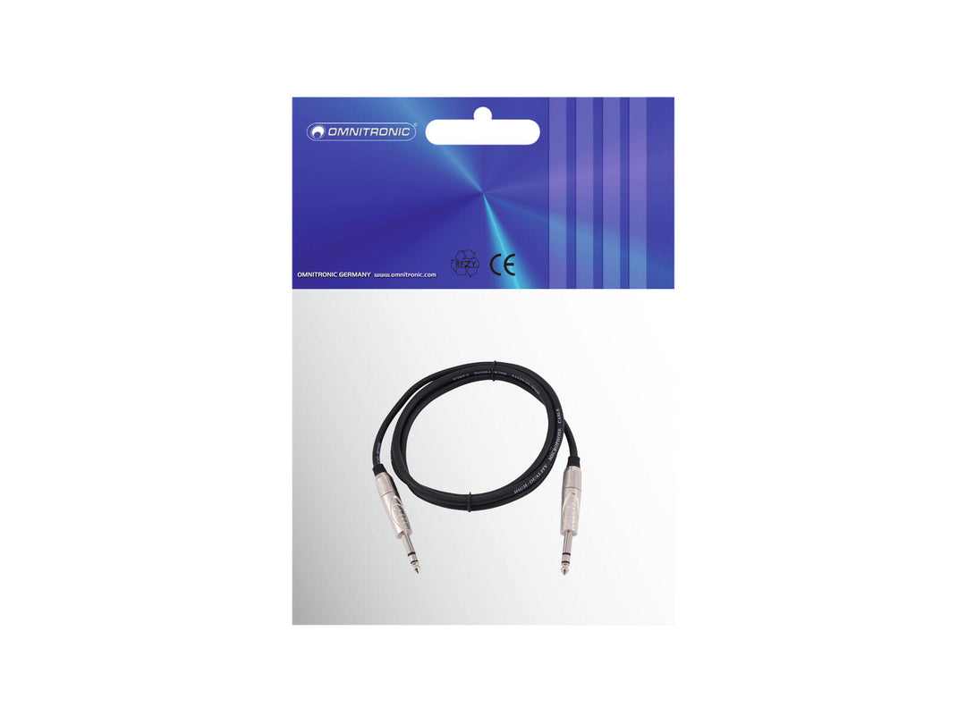 OMNITRONIC Jack Cable 6.3 stereo 1m bk ROAD